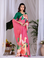 Thumbnail for Aastha Fashion Pink Soft Satin Georgette Printed Saree - Distacart