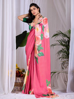 Thumbnail for Aastha Fashion Pink Soft Satin Georgette Printed Saree - Distacart