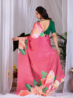 Thumbnail for Aastha Fashion Pink Soft Satin Georgette Printed Saree - Distacart