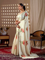 Thumbnail for Aastha Fashion Cream Soft Satin Georgette Printed Saree - Distacart