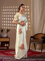 Thumbnail for Aastha Fashion Cream Soft Satin Georgette Printed Saree - Distacart