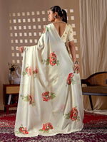 Thumbnail for Aastha Fashion Cream Soft Satin Georgette Printed Saree - Distacart