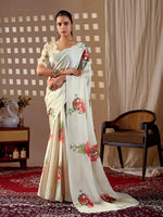 Thumbnail for Aastha Fashion Cream Soft Satin Georgette Printed Saree - Distacart