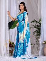 Thumbnail for Aastha Fashion Teal Blue Soft Satin Georgette Printed Saree - Distacart