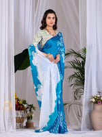 Thumbnail for Aastha Fashion Teal Blue Soft Satin Georgette Printed Saree - Distacart