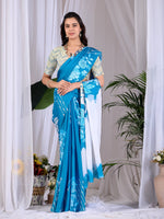 Thumbnail for Aastha Fashion Teal Blue Soft Satin Georgette Printed Saree - Distacart