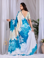 Thumbnail for Aastha Fashion Teal Blue Soft Satin Georgette Printed Saree - Distacart