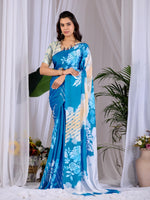 Thumbnail for Aastha Fashion Teal Blue Soft Satin Georgette Printed Saree - Distacart