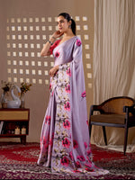 Thumbnail for Aastha Fashion Lavender Soft Satin Georgette Printed Saree - Distacart