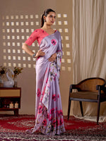 Thumbnail for Aastha Fashion Lavender Soft Satin Georgette Printed Saree - Distacart