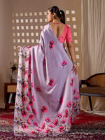 Thumbnail for Aastha Fashion Lavender Soft Satin Georgette Printed Saree - Distacart
