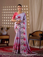 Thumbnail for Aastha Fashion Lavender Soft Satin Georgette Printed Saree - Distacart