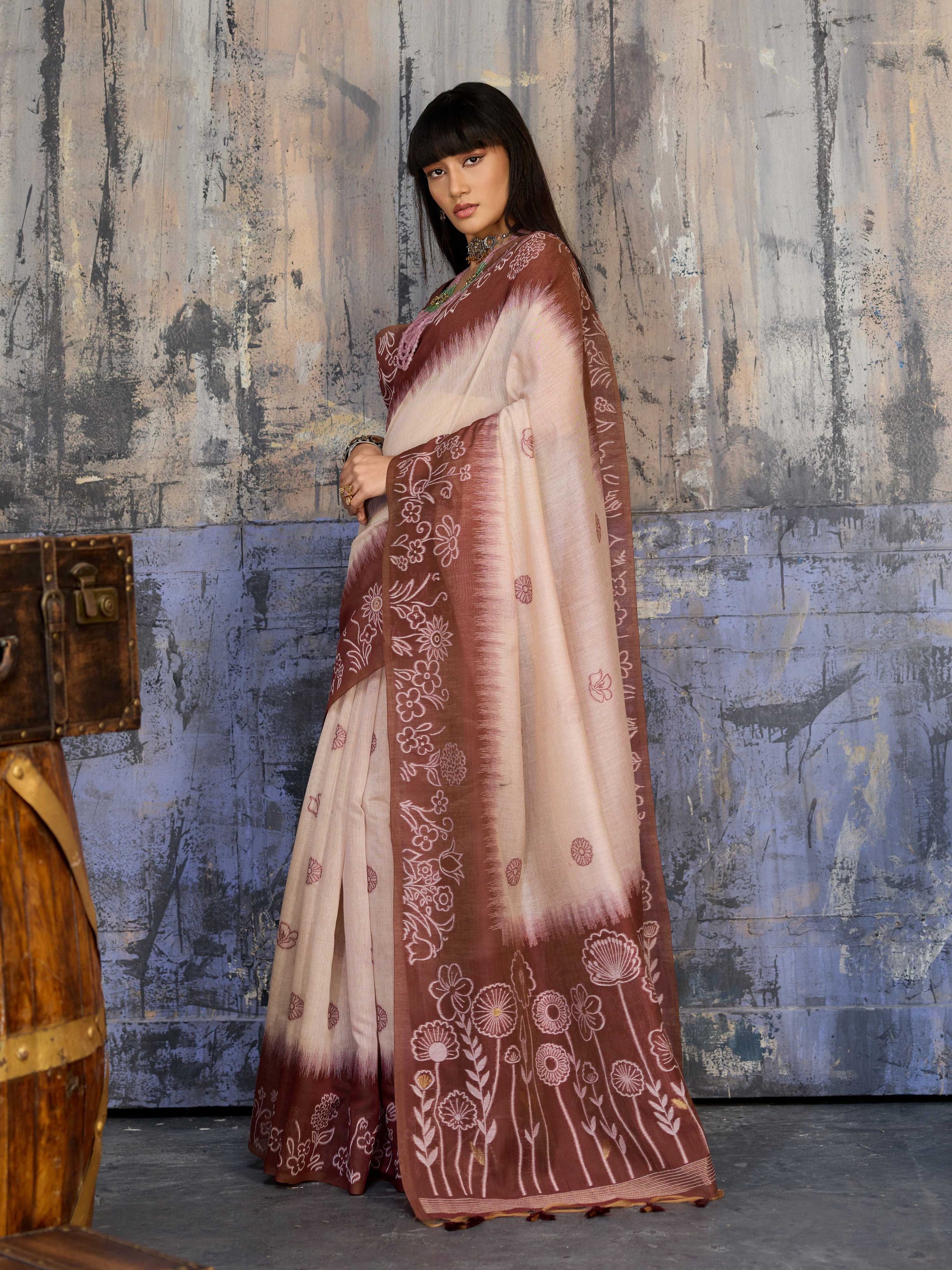 Aastha Fashion Brown Munga Cotton Printed Saree - Distacart