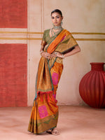 Thumbnail for Aastha Fashion Orange Pure Silk Handloom Weaving Saree - Distacart