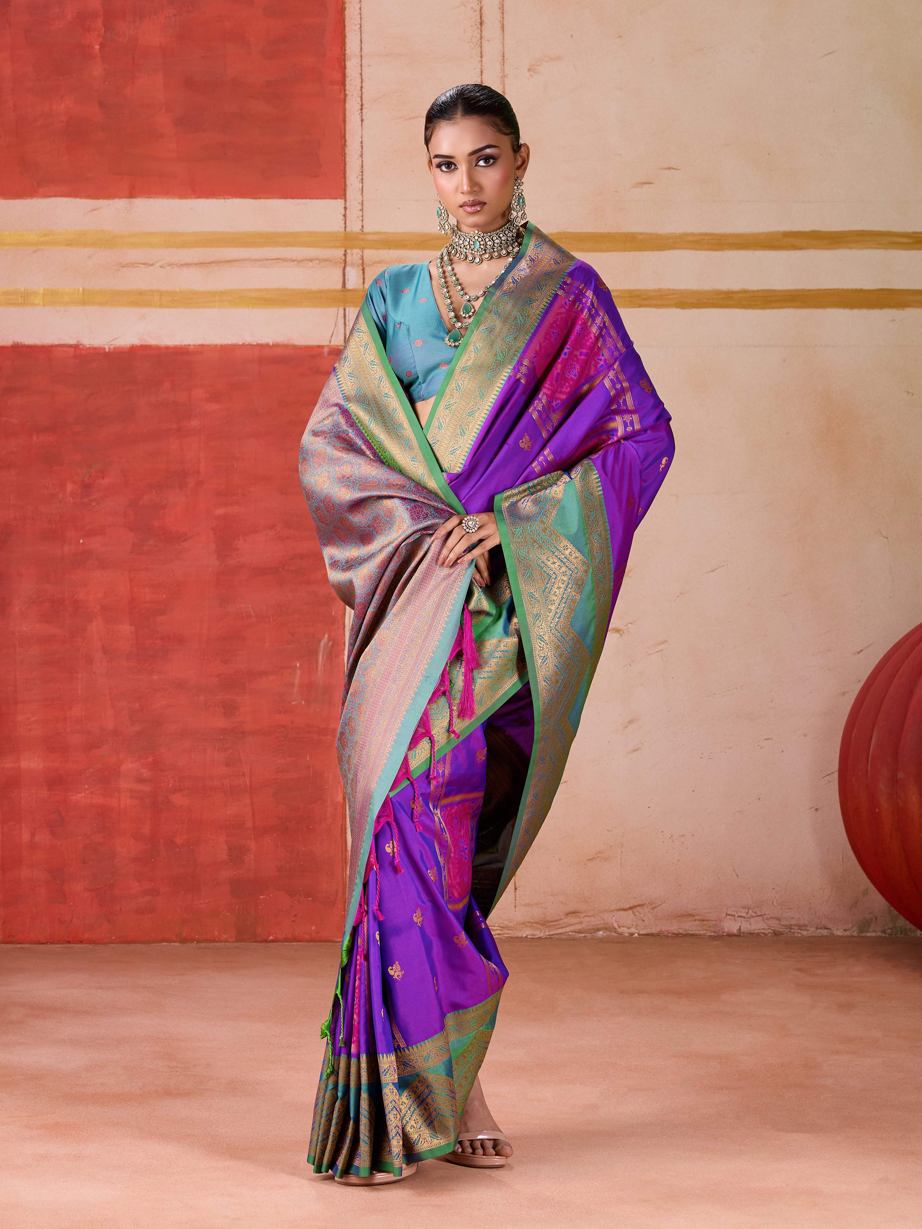 Aastha Fashion Violet Pure Silk Handloom Weaving Saree - Distacart