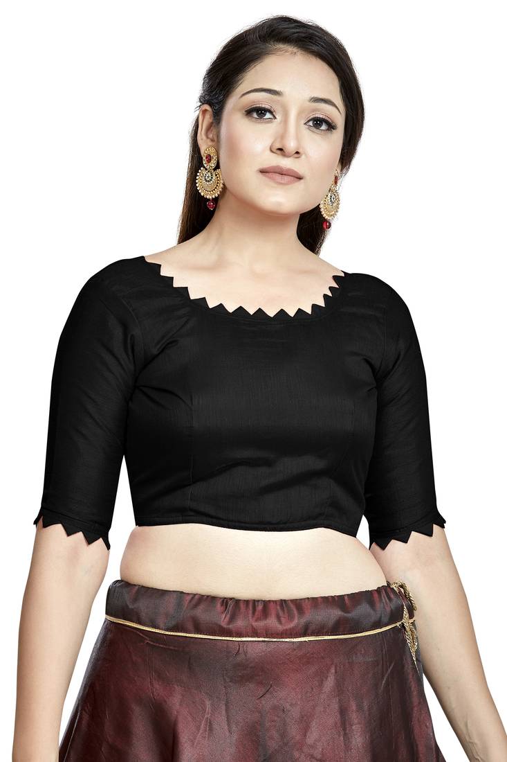 Aastha Fashion Black Art Silk Boat Neck Blouse - Distacart