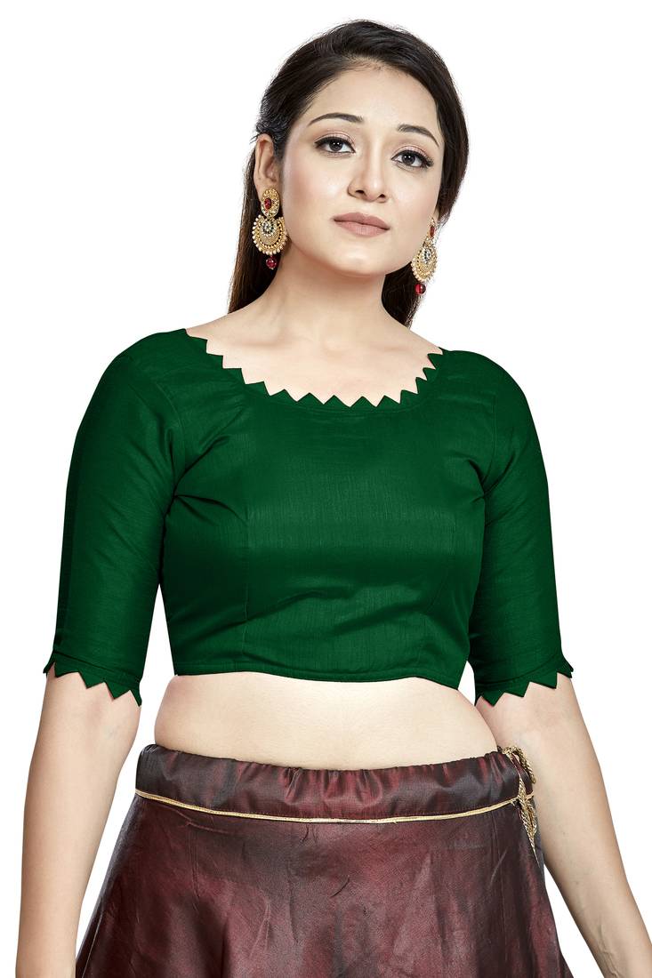 Aastha Fashion Green Art Silk Boat Neck Blouse - Distacart