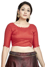 Thumbnail for Aastha Fashion Red Art Silk Boat Neck Blouse - Distacart