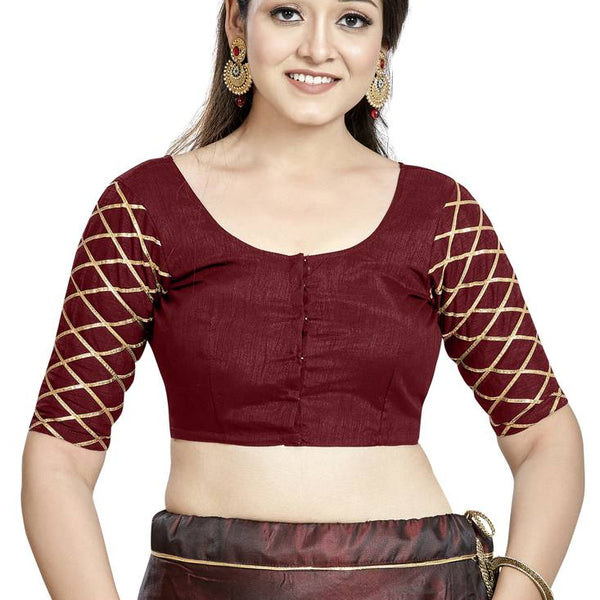 Aastha Fashion Maroon Art Silk Boat Neck Blouse - Distacart