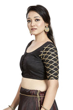 Thumbnail for Aastha Fashion Black Art Silk Boat Neck Blouse - Distacart