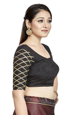 Thumbnail for Aastha Fashion Black Art Silk Boat Neck Blouse - Distacart