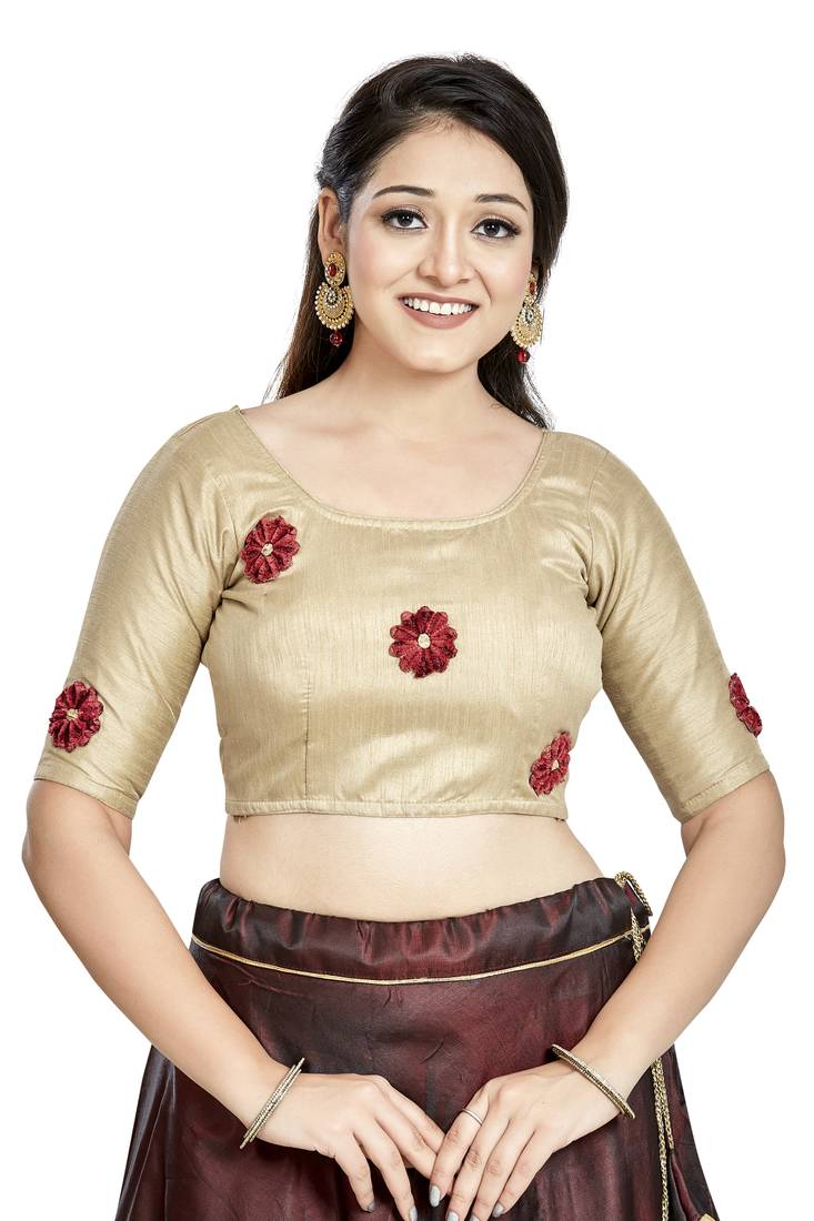 Aastha Fashion Chiku Art Silk Boat Neck Blouse - Distacart