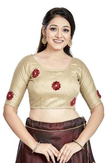Aastha Fashion Chiku Art Silk Boat Neck Blouse - Distacart