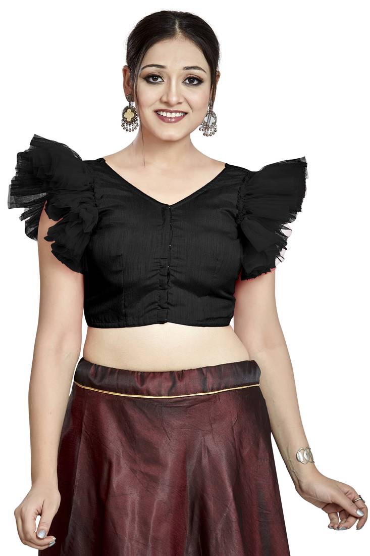 Aastha Fashion Black Art Silk V Neck Blouse - Distacart