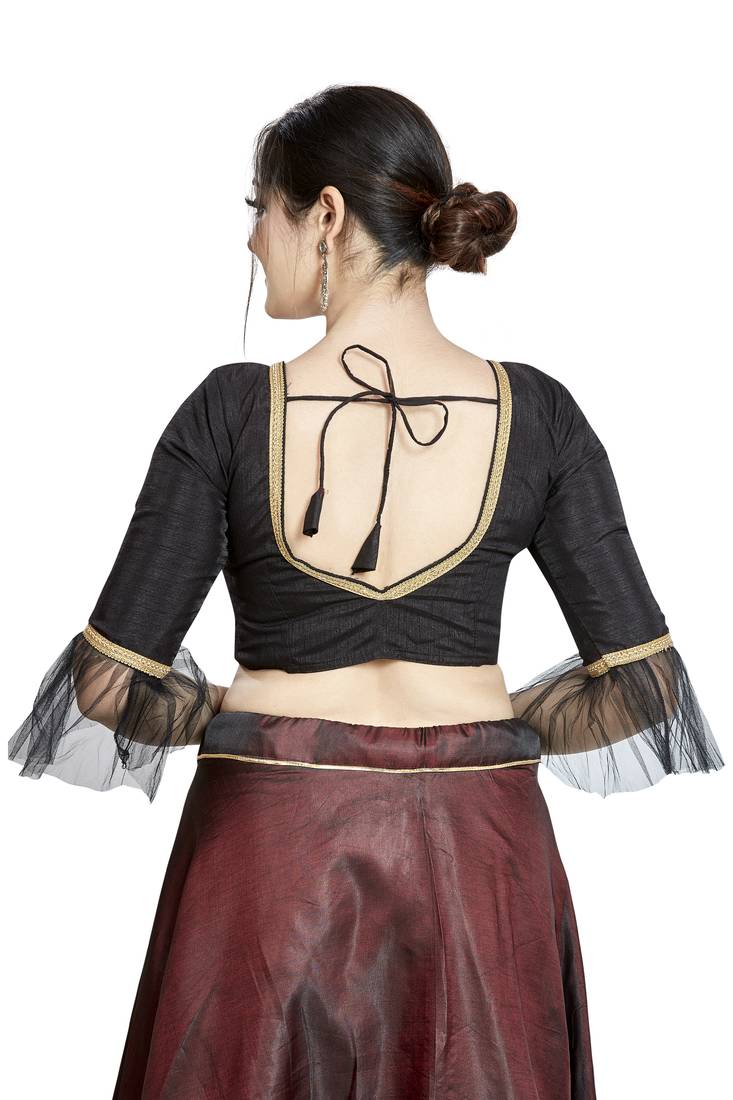 Aastha Fashion Black Art Silk Square Style Blouse - Distacart