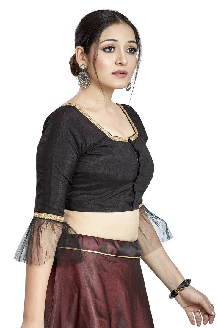 Aastha Fashion Black Art Silk Square Style Blouse - Distacart