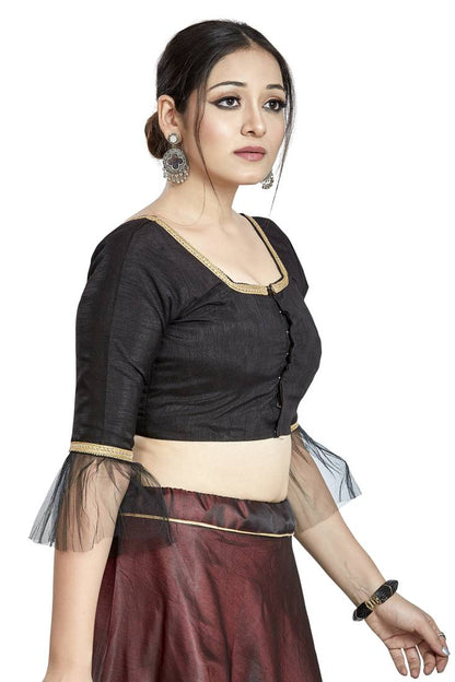 Aastha Fashion Black Art Silk Square Style Blouse - Distacart