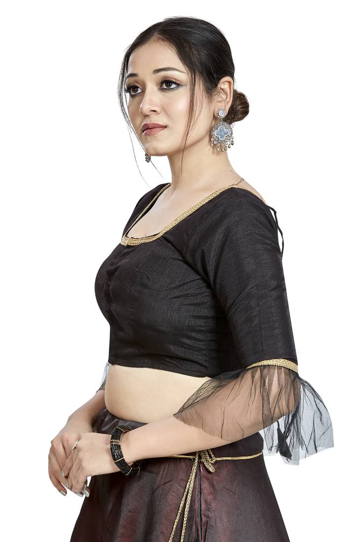 Aastha Fashion Black Art Silk Square Style Blouse - Distacart