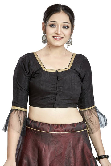 Aastha Fashion Black Art Silk Square Style Blouse - Distacart