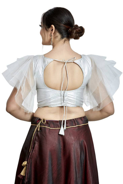 Aastha Fashion Silver Silver Matti Boat Neck Blouse - Distacart