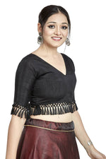 Thumbnail for Aastha Fashion Black Art Silk V Neck Blouse - Distacart