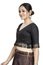 Thumbnail for Aastha Fashion Black Art Silk V Neck Blouse - Distacart