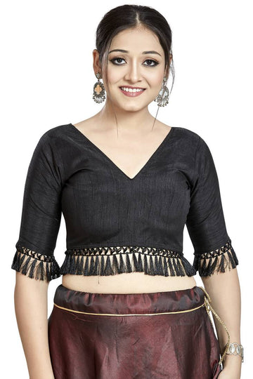Aastha Fashion Black Art Silk V Neck Blouse - Distacart