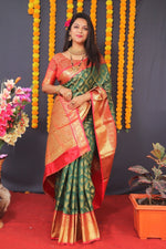 Thumbnail for Aastha Fashion Green Woven Kanjivaram Silk Saree with Blouse - Distacart