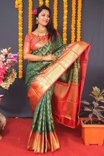 Thumbnail for Aastha Fashion Green Woven Kanjivaram Silk Saree with Blouse - Distacart