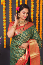 Thumbnail for Aastha Fashion Green Woven Kanjivaram Silk Saree with Blouse - Distacart