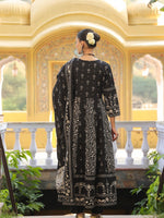 Thumbnail for Hand Embroidered & Floral Jaal Printed Angarkha Style Anarkali Kurta With Pant & Coordinated Dupatta, Black - Hiral Fashion - Distacart