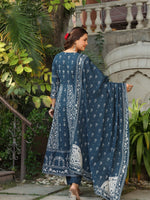 Thumbnail for Hand Embroidered & Floral Jaal Printed Angarkha Style Anarkali Kurta With Pant & Coordinated Dupatta, Teal - Hiral Fashion - Distacart