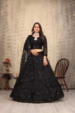 Thumbnail for Aastha Fashion Black Net Hand Work With attached Can can Semi Stitched Lehenga Choli