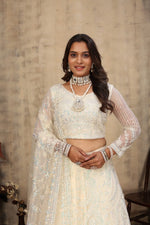 Thumbnail for Aastha Fashion Off White Net Hand Work With attached Can can Semi Stitched Lehenga Choli