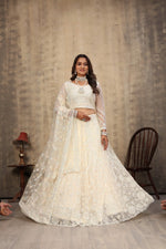 Thumbnail for Aastha Fashion Off White Net Hand Work With attached Can can Semi Stitched Lehenga Choli