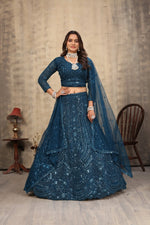 Thumbnail for Aastha Fashion Turquoise Net Hand Work With attached Can can Semi Stitched Lehenga Choli