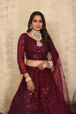 Thumbnail for Aastha Fashion Maroon Net Hand Work With attached Can can Semi Stitched Lehenga Choli