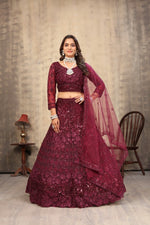 Thumbnail for Aastha Fashion Maroon Net Hand Work With attached Can can Semi Stitched Lehenga Choli