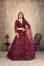 Thumbnail for Aastha Fashion Maroon Net Hand Work With attached Can can Semi Stitched Lehenga Choli