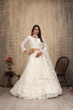 Thumbnail for Aastha Fashion Off White Net Hand Work With attached Can can Semi Stitched Lehenga Choli